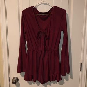 Suede long sleeve romper